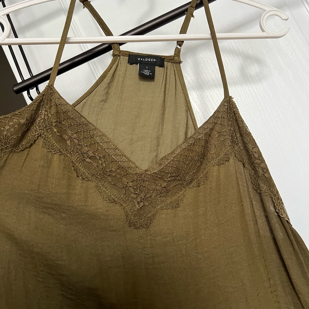 Halogen Women's Racerback Lace Trim Cami‎ Tank Top Y2K 90’s Olive Green Large